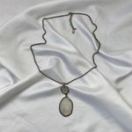 Lucky Brand Silver Organic Stone Large Double Pendant Long Necklace Photo 3