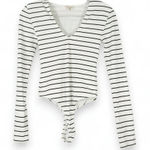 Pilcro  Black and White Striped V-Neck Bodysuit Photo 0
