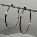 Silver Tone Hoop Earrings Large Thin Lightweight Minimalist Jewelry Pierced Ears Photo 2