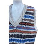 Vintage Style Knit Acrylic Striped Tan Ribbed V Neck Sweater Vest Size M Photo 3
