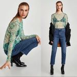 ZARA NWT Mesh Sheer Floral Ruffle Sleeve Blouse Photo 1