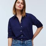 Madewell Navy Fresh Blueberry Oversized Straight Hem Shirt Signature Poplin XS Photo 0