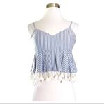 Rise of Dawn Blue Pinstripe Tassel Crop Zip Back Large Blue Photo 1