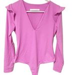 Susana Monaco  Size Medium Pink Low V Neck Ruffle Bodysuit in Bubble Photo 0