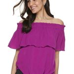 Apt. 9  Pink Off the Shoulder Ruffle Blouse with Tie Front Photo 0