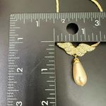 Vintage Unsigned Pave Crystal Angel Wing Faux Pearl Teardrop Gold Photo 4