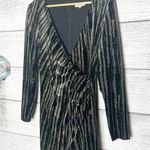Calvin Klein  Black & Gold Metallic Velvet Glitter Faux Wrap Dress Size 12 Photo 4