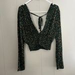 Windsor  Floral Smocked Long Sleeve Crop Top | Deep V-Neck Open Back Tie | Size M Photo 1