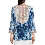 John Mark  Women's Embroidered V-Neck Tunic Top Blue Tie Dye Size L Photo 1