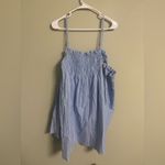 Wrangler  Blue Striped Smocked Peasant Dress Off Shoulder Bell Sleeves Size Large Photo 2