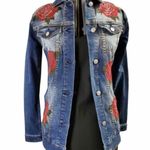 LuLaRoe Womens  Jaxon Red Rose Embroidered Rodeo Denim Jean Jacket - Sz XXS Photo 0