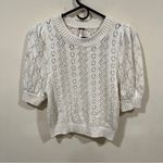 Free People NWT  Eloise Ivory Pointelle Puff Sleeve Sweater Top size small Photo 3