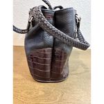 Brighton Leather Shoulder Purse 2 Compartments. Embossed Croc Skin. Blk/ Brown Photo 3