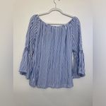 BeachLunchLounge Women’s Rayon Blue and White Striped Blouse Size M Photo 1