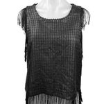 Design Lab  Black Textured Sleeveless Fringe Crewneck Chic Tunic Tank Top Size M Photo 0