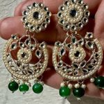 Pakistani Indian Bollywood Style Elegant Green and Silver Jewelry Set Photo 5