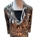 Isabella Rodriguez Tan Brown & Black Animal Print 3/4 Sleeve Ruched Sides Blouse Photo 0