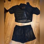 Island Breeze Crochet Fishnet Collared Cover Up Shorts Set Photo 2