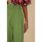 Farm Rio  Green Straight Pleat Pants NWOT Women's Size 27 W29 Cotton High Waist Photo 1