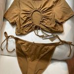SKIMS NWT 2pc Skim Swimsuit Rushed T-Shirt & Bikini String Tie Bottoms Almond Size 2X Photo 3