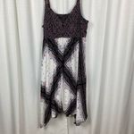 Torrid  Brown&Pink Boho Scarf Print Challis Handkerchief Hem Midi Dress Sz.2 Photo 3