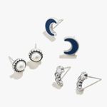 ALEX AND ANI NWB Wish Upon a Star Stud Earrings Set of 3 Rafaelian Silver Pearl Moon Photo 0
