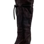 See By Chloe Tall Brown Leather Boots Wool Lined High Heeled Pebbled Size 37.5 Photo 4