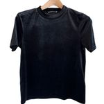 ZARA  Velvet Blouse Top Black Short Sleeve Crew Neck Boxy Fit Stretch Medium EUC Photo 5