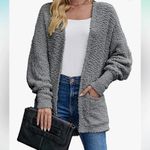 Merokeety  Women's Fuzzy Popcorn Batwing Sleeve Cardigan Knit Oversized Sweater Photo 3