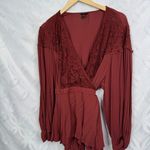 Torrid Crinkle Gauze Lace Inset Surplice Wrap Top Reddish Brown Size 3X Photo 2