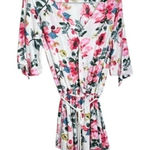 Umgee  Floral Print Romper Women's Size S White Pink Blue V-Neck Tie 3/4 Sleeve Photo 0