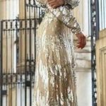 ZARA Silver Sequin Maxi Dress Dolman Long Sleeve Metallic Blogger Fave Small Photo 6