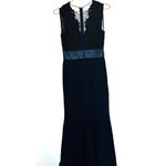 Theia Women's Blue Dramatic Lace Neck Formal Evening Deep Midnight Gown Size 4 Photo 16