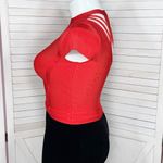 Bebe Cutouts Cage Bodycon Bandage Top Cap Sleeve Cherry Red Large Photo 1