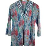Lilly Pulitzer  Sarasota Tunic Top Women XS Let Minnow Ocean Blue Beaded Coverup Photo 0