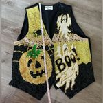 Vintage Fashion Fantasy Vest Black Sequined Halloween Vest Orange Size L Photo 1