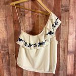Chloe Oliver  White And Blue Embroidered One Shoulder Top Size‎ Large Photo 1