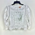 Farm Rio  Guipure Lace Crop Top Blouse Short Sleeve White Large NWT Photo 2