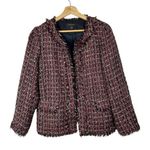 Ann Taylor Red & Blue Fringe Tweed Blazer Jacket 8 Photo 0
