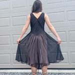 Talbots Vintage Dark Coquette Sheer Silk Chiffon Pleated Art Deco Midi Dress 8 Photo 6