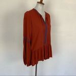 Ro & De  Rust Orange Peasant Blouse Boho Embroidered Long Sleeve Top Small Photo 3