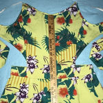 TROPICAL print jumpsuit cut out sides ties in back sexy slinky NEW size S Yellow Photo 6
