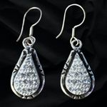 Sterling Silver Tear Drop Pave Diamond Earrings Stamped! Silver Photo 5
