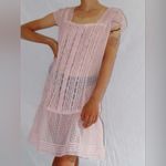 Vintage 80s Sheer Pink Swiss Dot Slip Dress by 3 Suisses Collection Lace Ruffle Photo 2