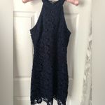 Lulus Navy Blue Love Poem Lace Mini Dress High Neck Halter Sheath Size S Photo 4