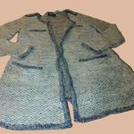 VERO MODA Lina Knit Cardigan Blue Tweed Accents Pockets Beads Studs Hook Closure Photo 0