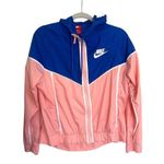 Nike Jacket Bleached Coral Pink Blue Full Zip Womens Size M Hooded Windbreaker Photo 1