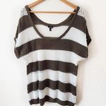 Torrid Green White Striped Dolman Open Weave Blouse Knit Crochet Sweater Top 1X Photo 0