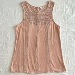 Garnet Hill  Light Pink 100% Cotton Lace Tank Top Sz M Buttons Boho Flowy Tunic Photo 0