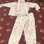 Aritzia TNA Cozy Fleece hoodie jogger set Soft Pink and lime green Large EUC Photo 0